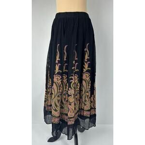 Vintage Coldwater Creek Medium Black Paisley Midi Skirt Boho Whimsygoth Witchy
